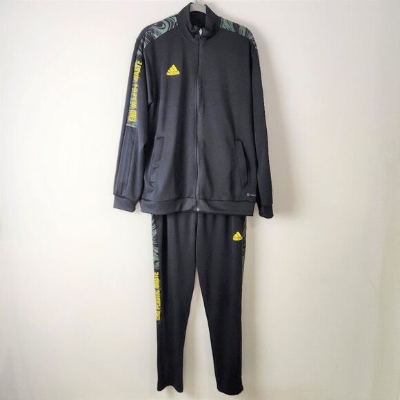 Adidas Tracksuit Mens L Black Green Tiro Three Stripe Jacket Pants Joggers RFTO - Picture 1 of 16
